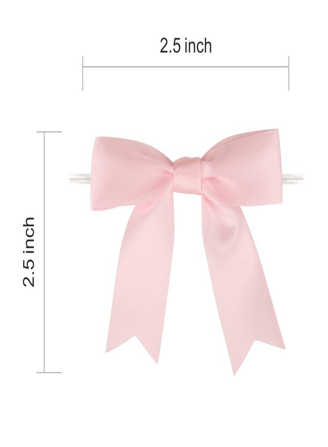 Meseey 100 Pcs Pastel Pink Satin Ribbon Bows with Twist Tie 2.5 Inch Pretied Premade Colored Craft Bows for Gift Wrapping Basket Wedding Baby Shower Brithday Party (Pink) - Image 2
